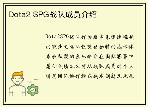 Dota2 SPG战队成员介绍